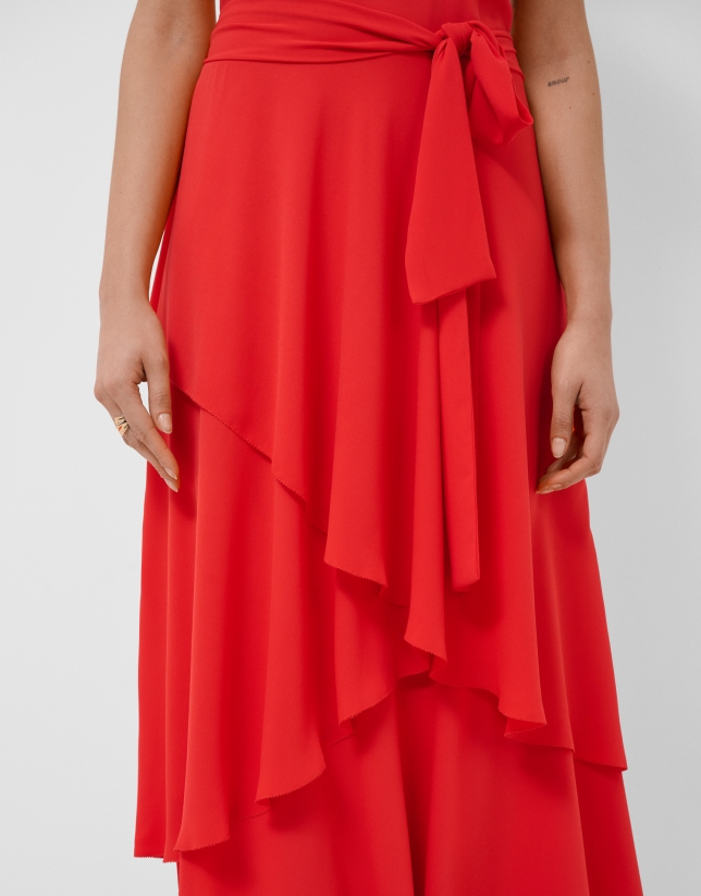 Vestido volantes gasa fluida rojo