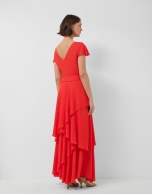 Red flowing chiffon ruffle dress