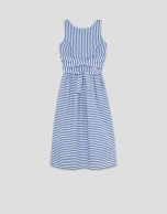 Vestido tirante cruzado algod&oacute;n blanco con listas azules