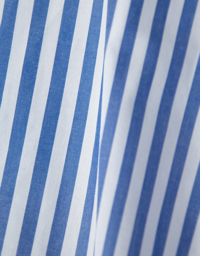 White cotton cross-strap dress with blue stripes
