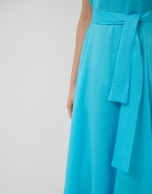 Turquoise blue ramie sleeveless midi dress