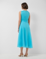 Turquoise blue ramie sleeveless midi dress