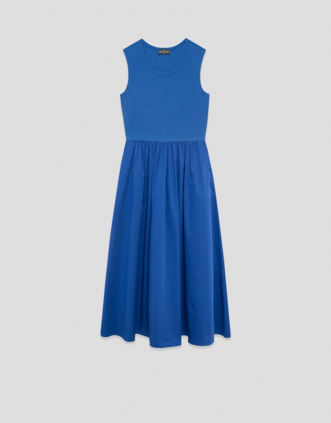 Blue knit and cotton blend dress