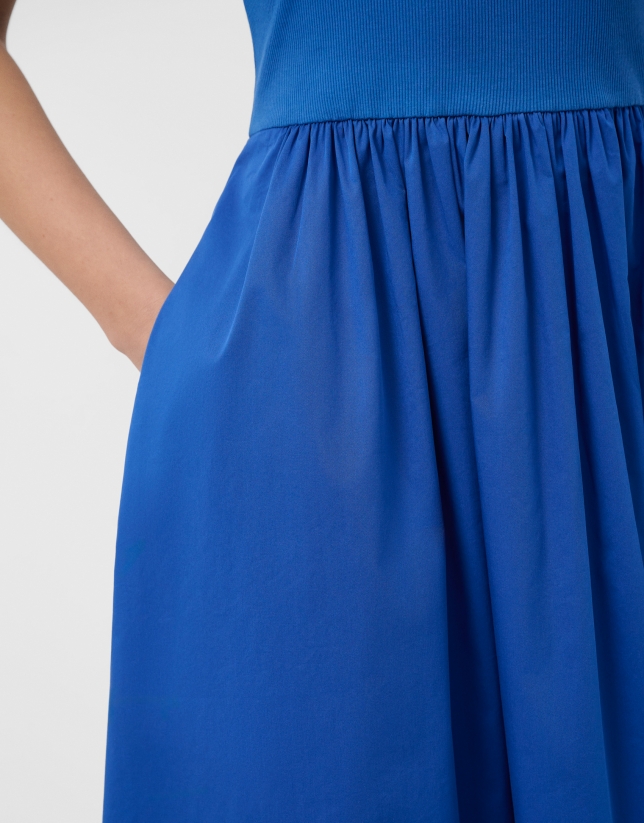 Blue knit and cotton blend dress