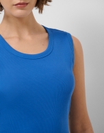 Vestido en tejido combinado punto y algod&oacute;n azul