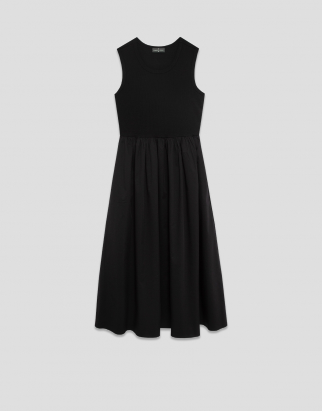 Black knit and cotton blend dress
