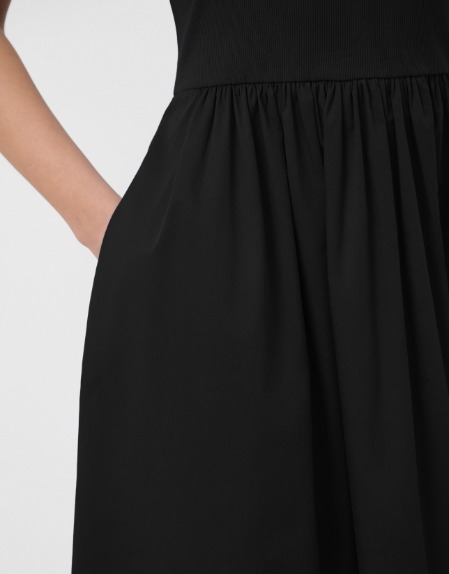 Vestido en tejido combinado punto y algod&oacute;n negro
