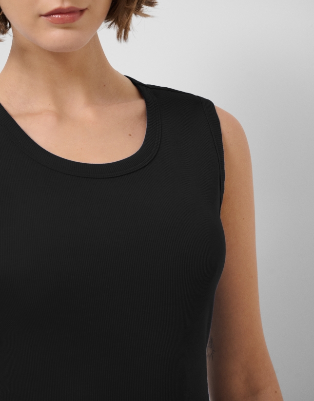 Vestido en tejido combinado punto y algod&oacute;n negro