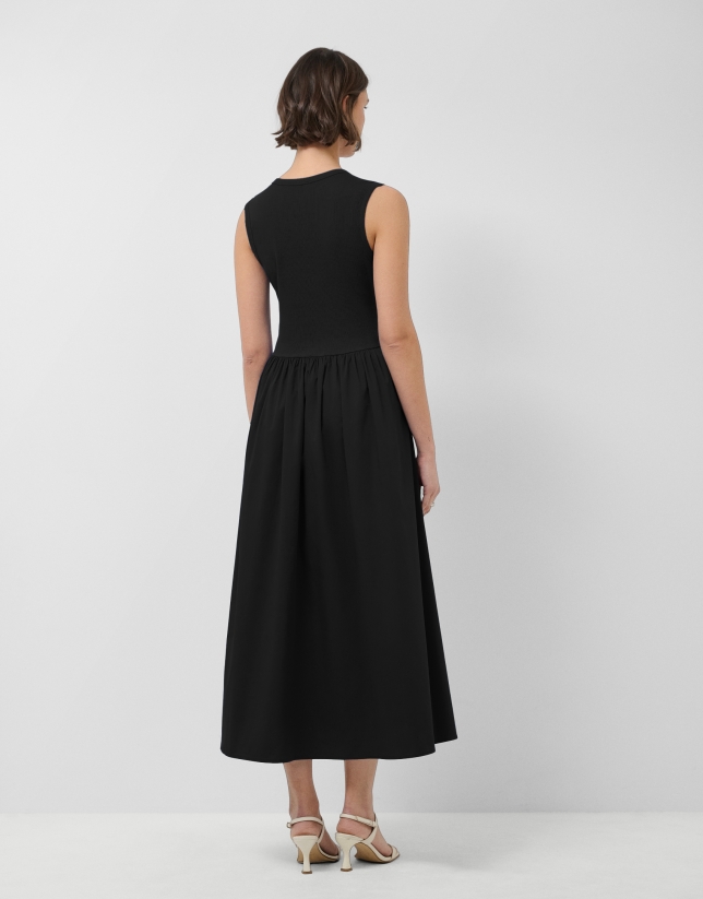 Black knit and cotton blend dress