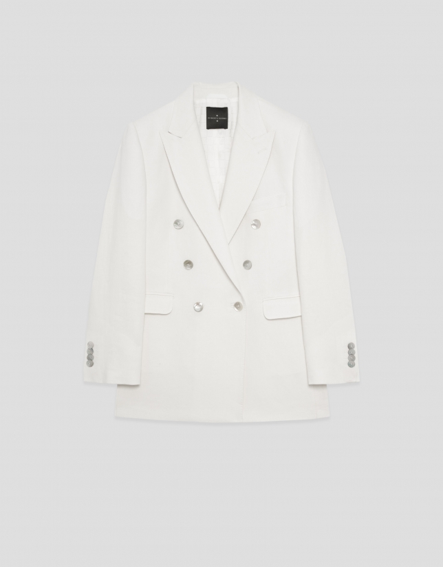 Off-white linen blend double-breasted jacket
