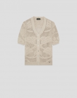 Short-sleeved jacket with floral cut-outs in ecru