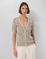 Short-sleeved jacket with floral cut-outs in ecru