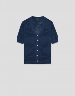 Short-sleeved jacket with navy blue floral cut-outs