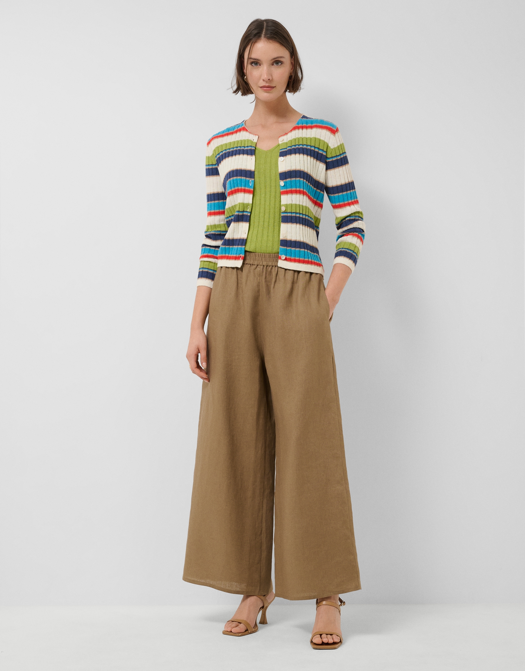 Multicoloured horizontal striped knit cardigan