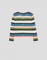 Multicoloured horizontal striped knit cardigan