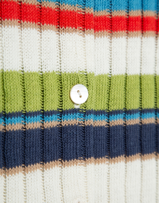 Multicoloured horizontal striped knit cardigan