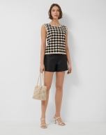 Beige and black mosaic knit crop top
