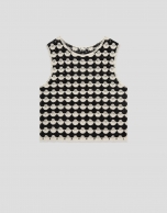 Beige and black mosaic knit crop top