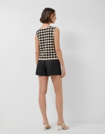 Beige and black mosaic knit crop top