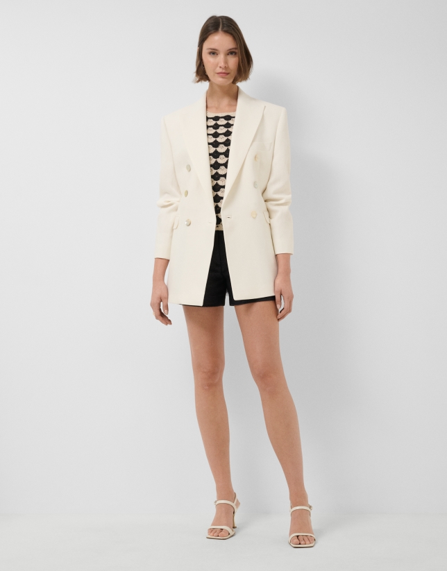 Beige and black mosaic knit crop top