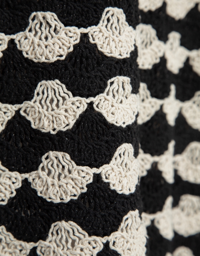 Beige and black mosaic knit crop top