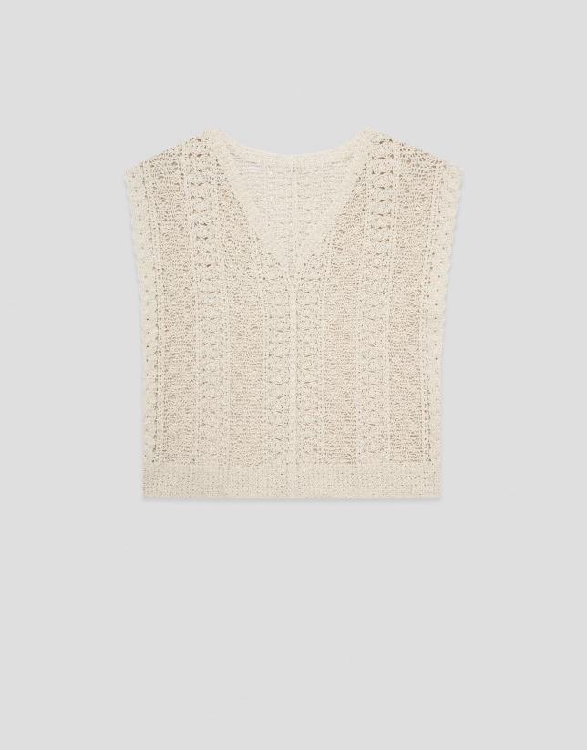 Beige vest-style top with textured knit