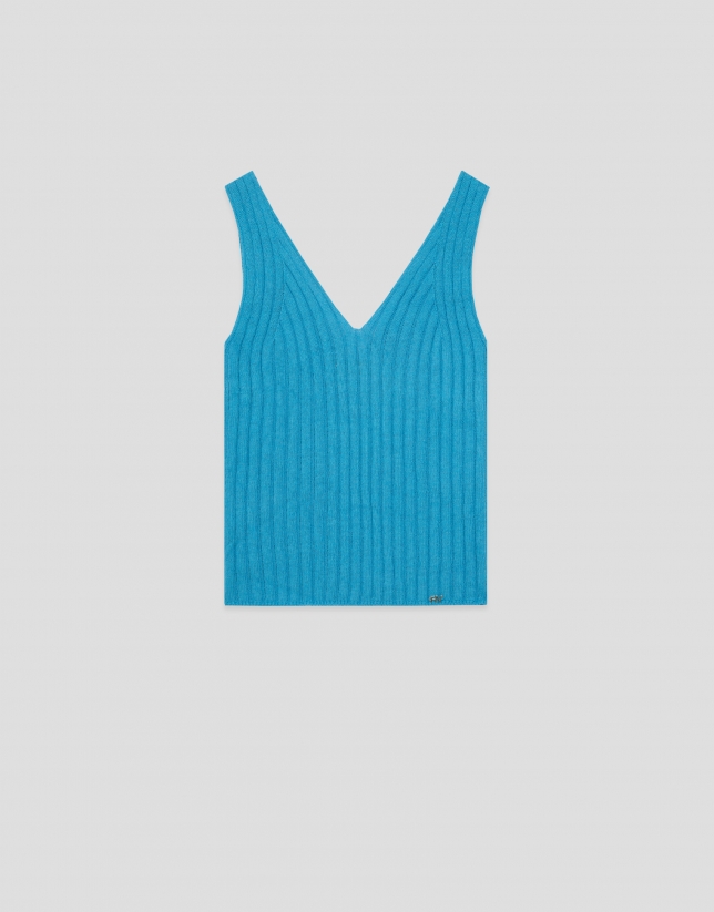 Top sisas acanalado azul