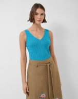 Blue ribbed armhole top