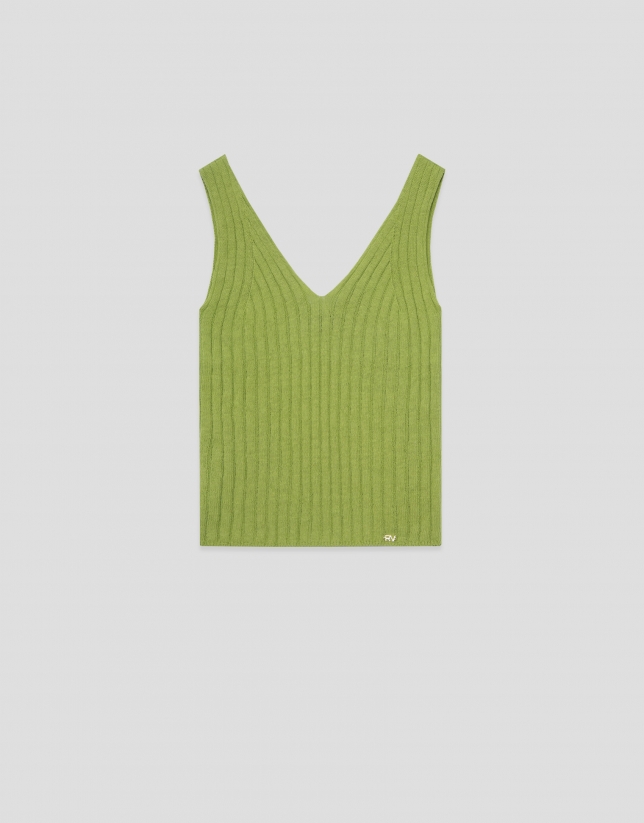 Green ribbed armhole top
