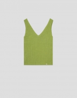Green ribbed armhole top