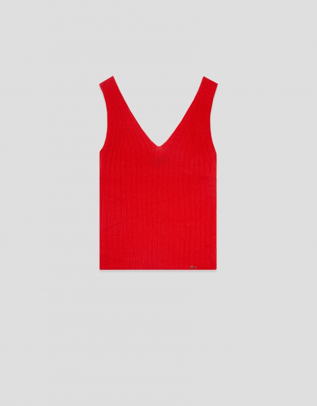 Top sisas acanalado rojo