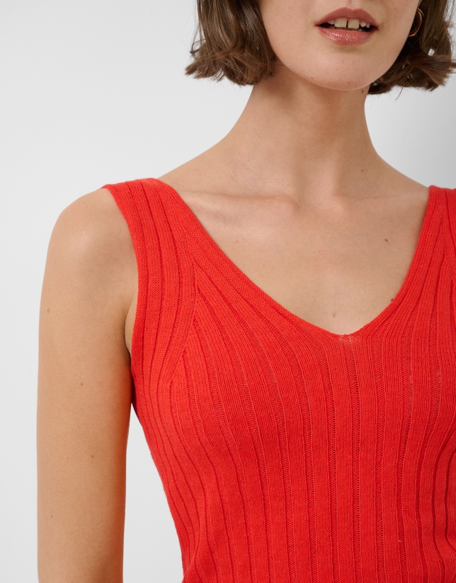 Red ribbed armhole top