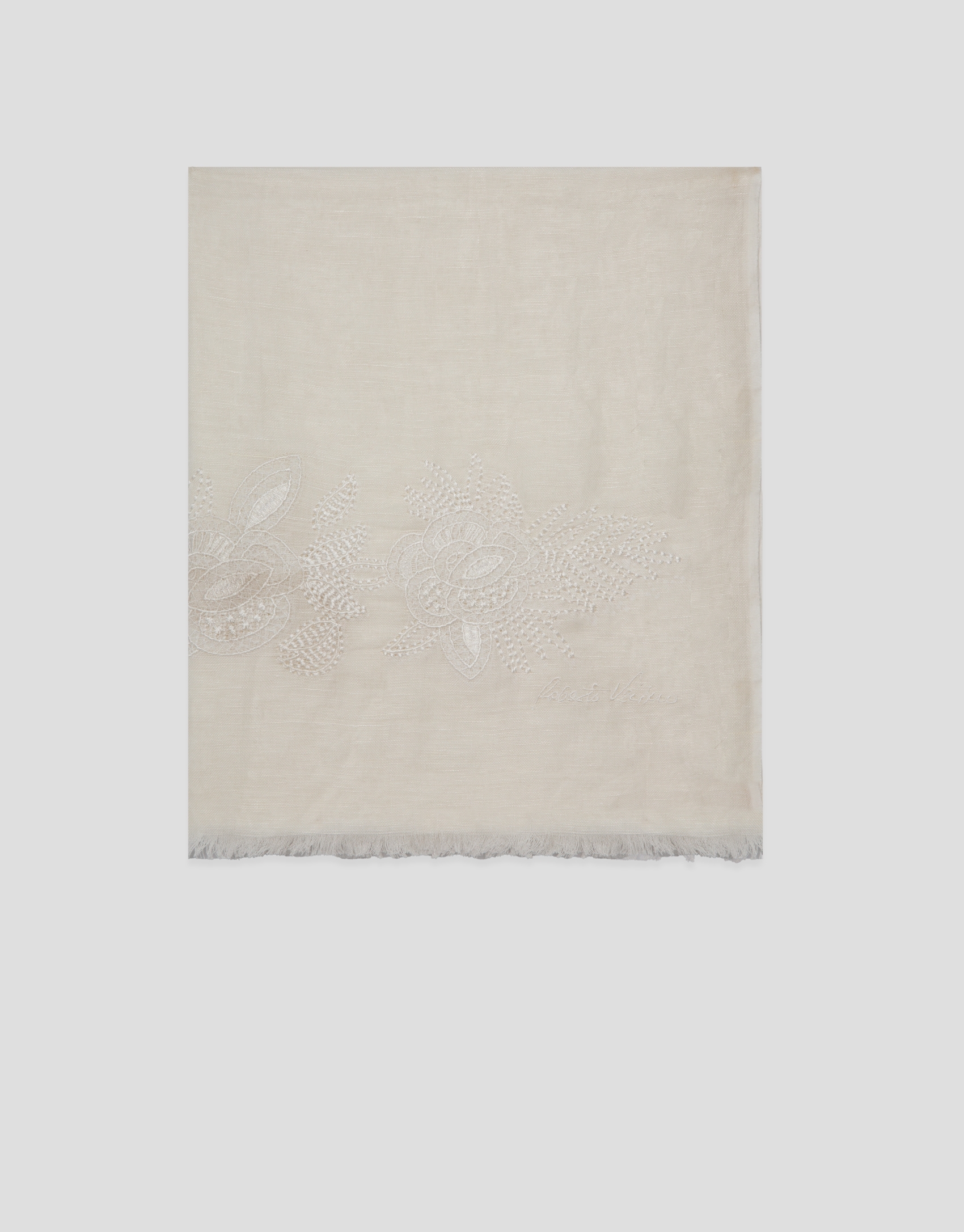 Raw linen/cotton scarf with floral print