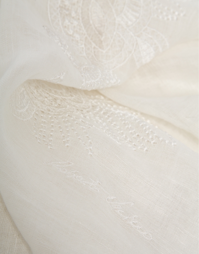 Raw linen/cotton scarf with floral print