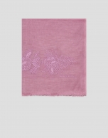Pink linen/cotton scarf with floral print