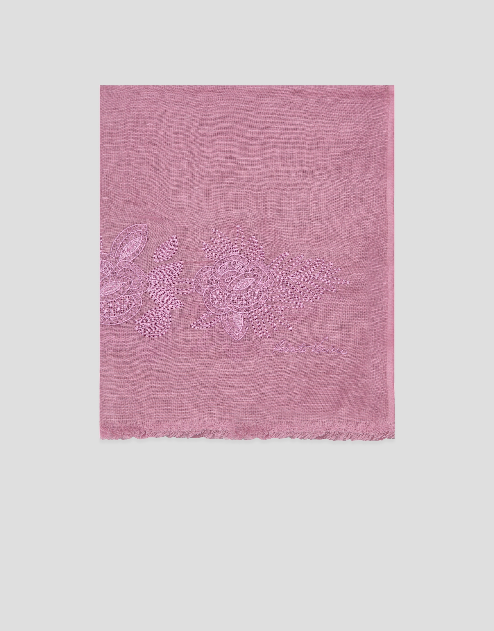 Pink linen/cotton scarf with floral print