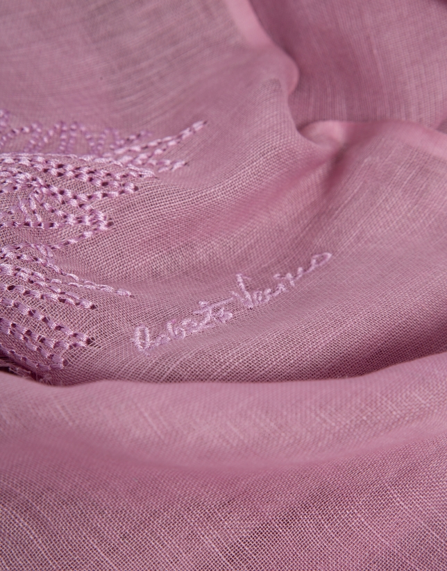 Pink linen/cotton scarf with floral print