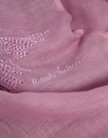 Pink linen/cotton scarf with floral print