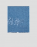 Blue linen/cotton scarf with floral print