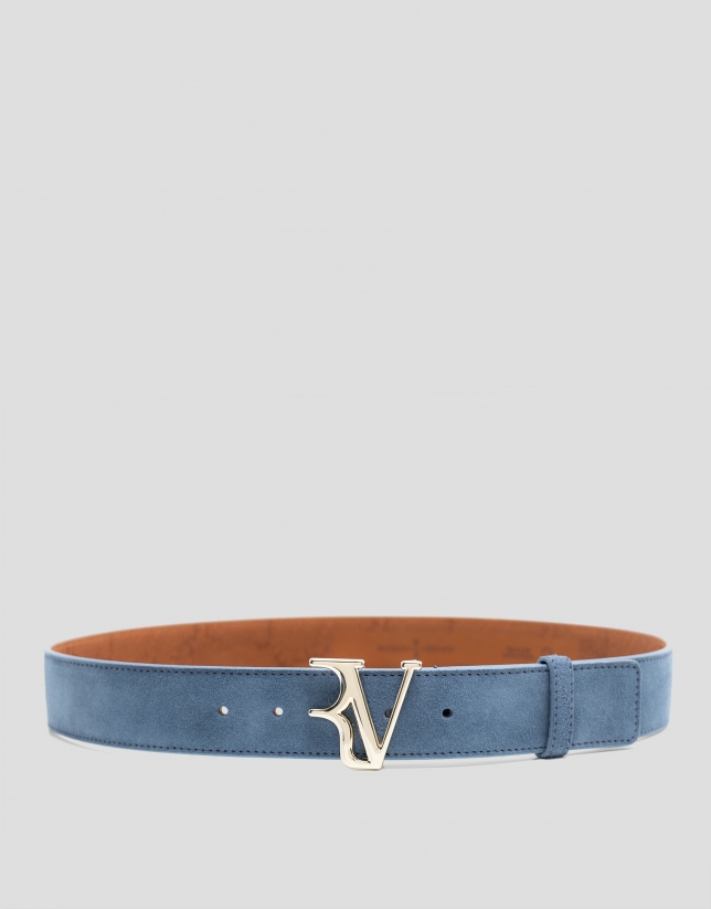 Blue split leather belt