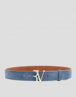 Blue split leather belt