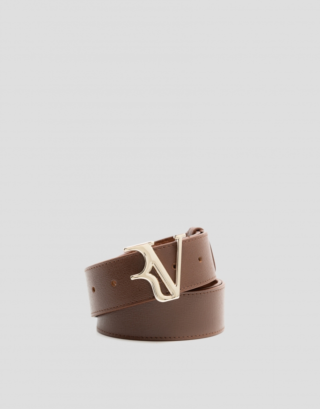 Brown Saffiano leather belt