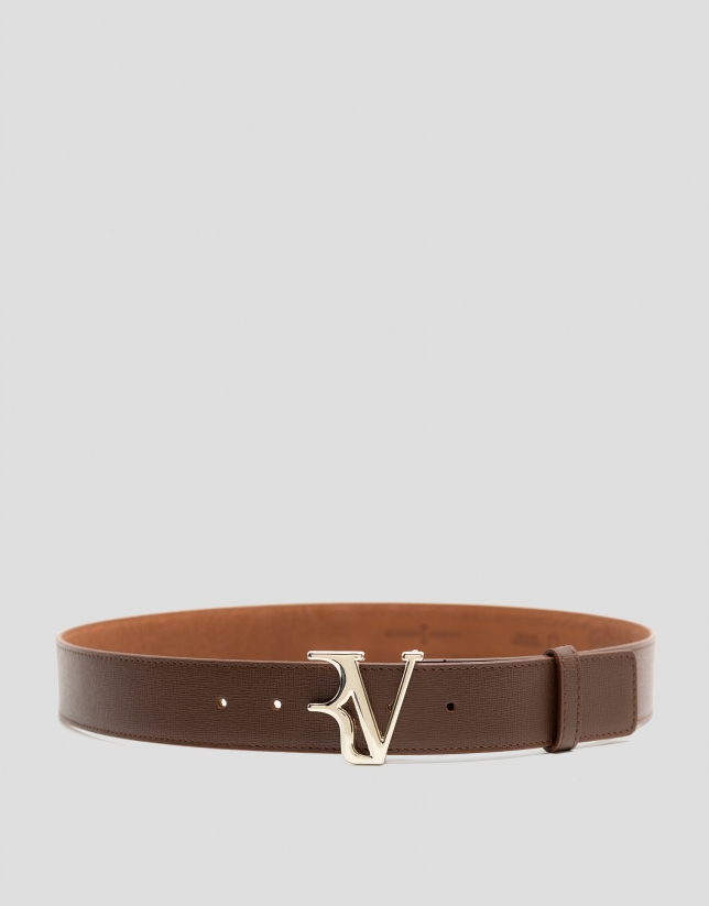 Brown Saffiano leather belt
