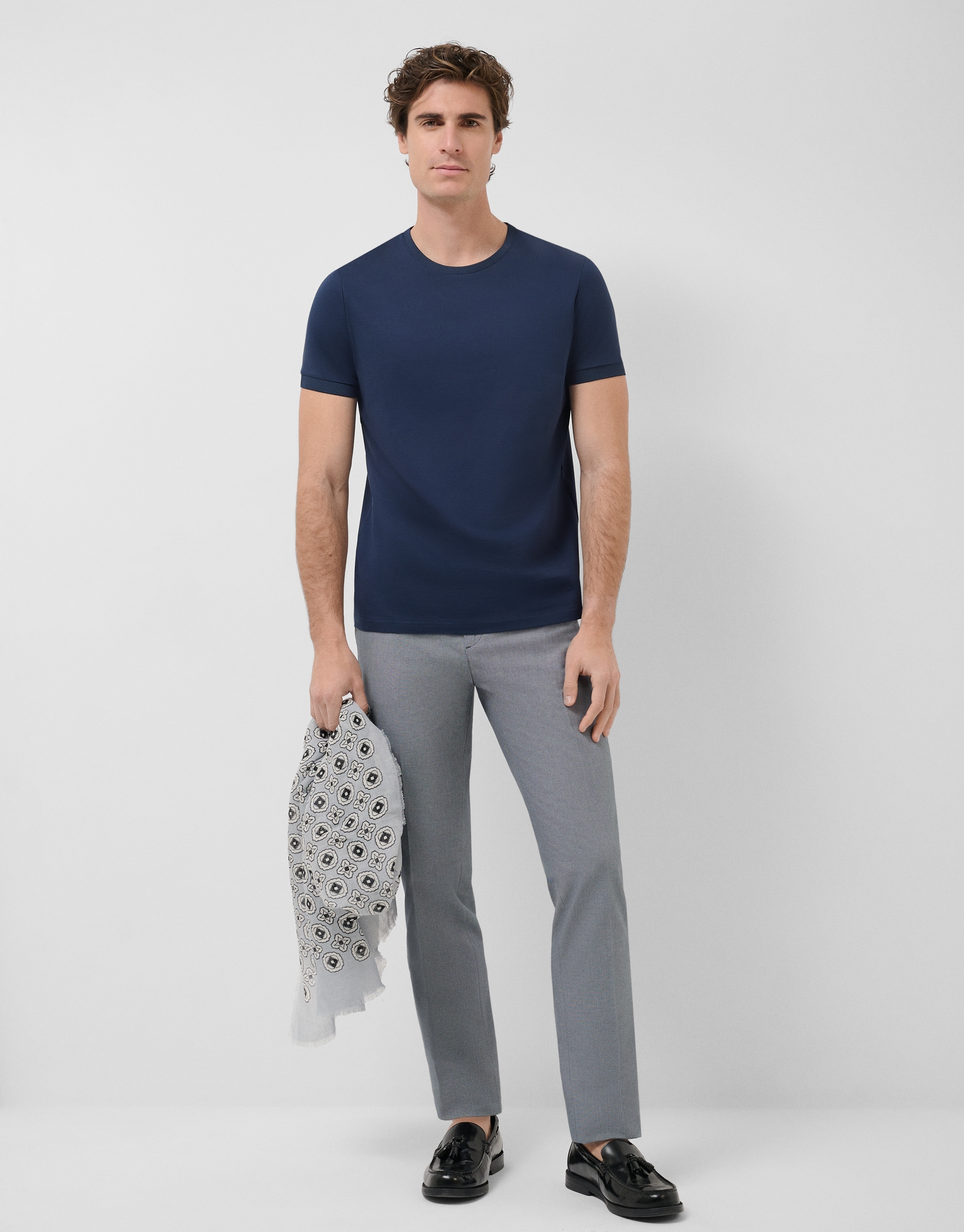Navy blue bird's eye chino trousers