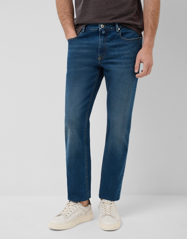 Regular fit medium blue men's denim trousers