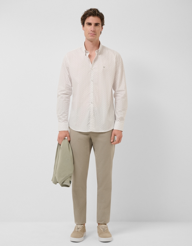 Regular fit khaki geometric print casual shirt