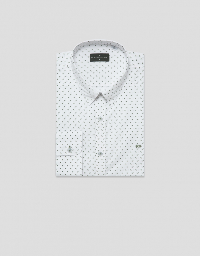 Regular fit khaki geometric print casual shirt