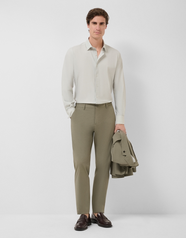 Regular fit casual shirt with light khaki geometric print