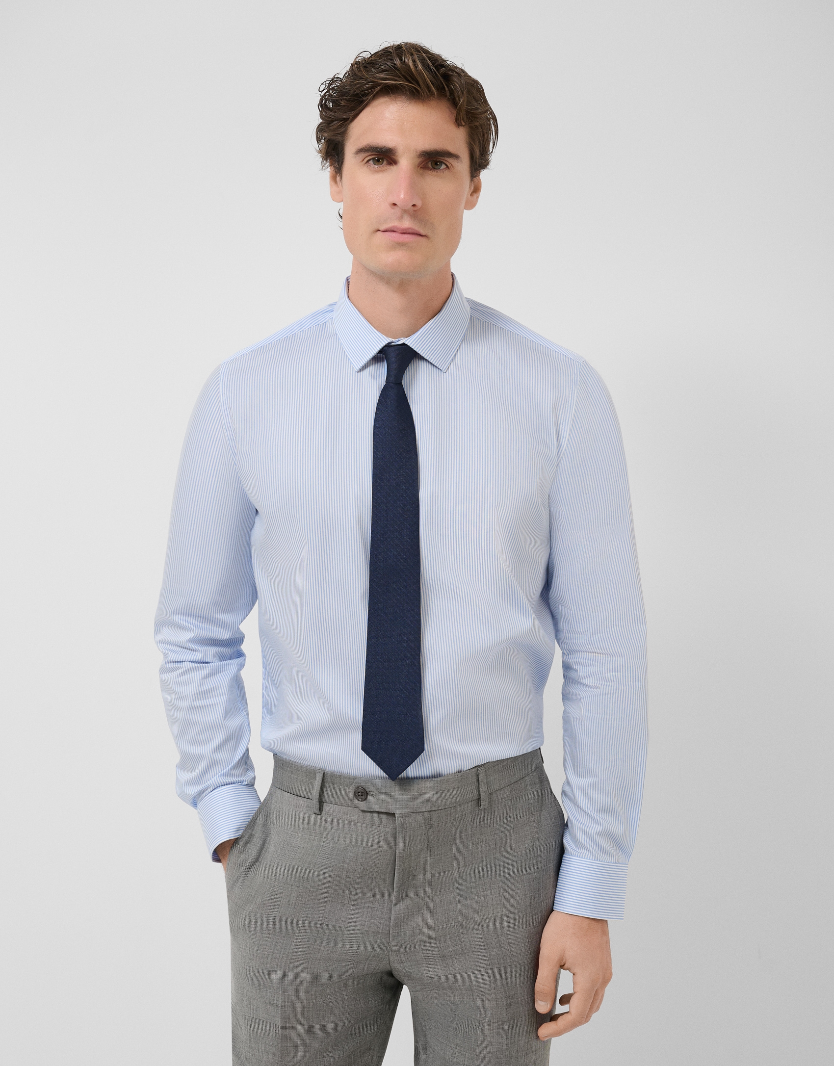 Light blue and white striped dress shirt