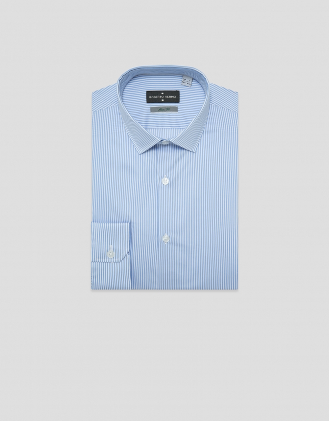 Camisa vestir rayas celeste/blanco